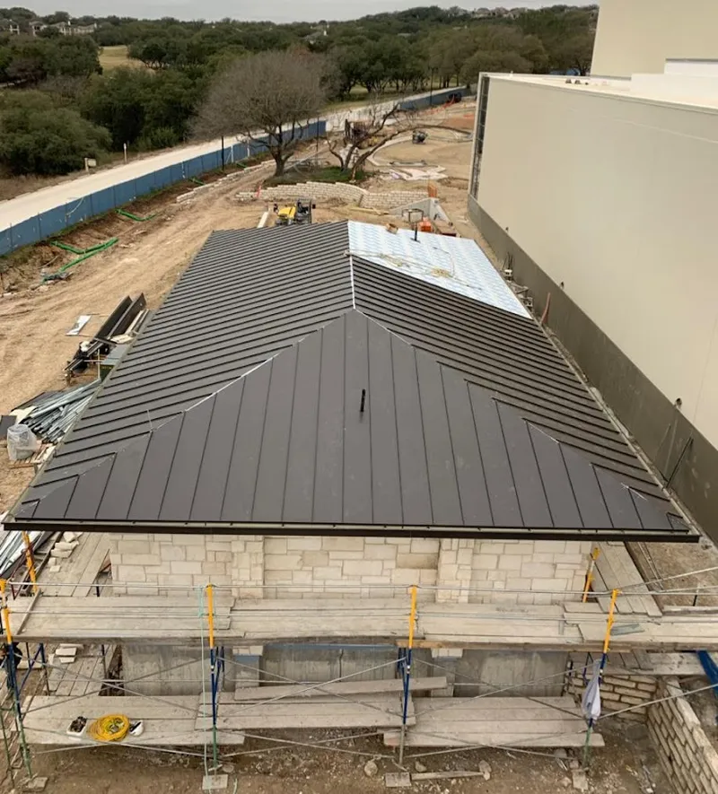 Metal roof new construction with scaffolding in Copperas Cove